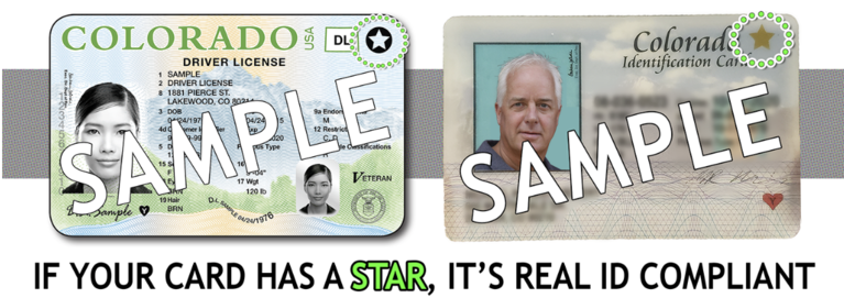 Sample images of Colorado REAL IDs with stars in the upper right corners